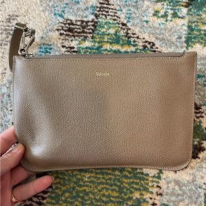 Valextra taupe pebbled leather wristlet